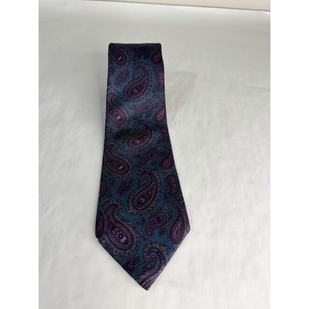Ferrell Reed for Nordstrom Silk Paisley Tie Teal Purple Made‎ in England